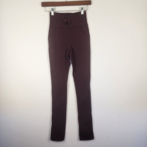 Lululemon High Rise Yoga Pants Pockets Drawstring Burgundy Red Size 2 - Picture 1 of 6